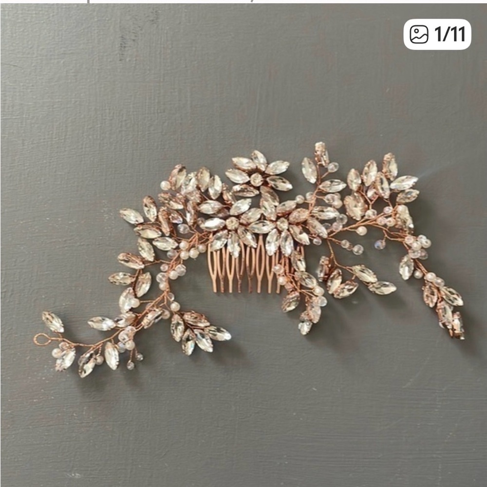 Wedding Bridal Crystal Vine Hair Piece Comb Copper - Picture 7 of 7